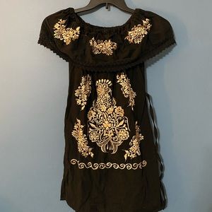 Black embroidery mexican boho dress
